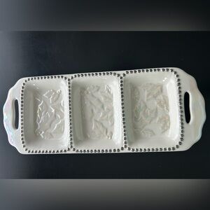 Ganz Bella Casa Hand Painted Pastel Holly Holiday 3 Section serving ceramic tray